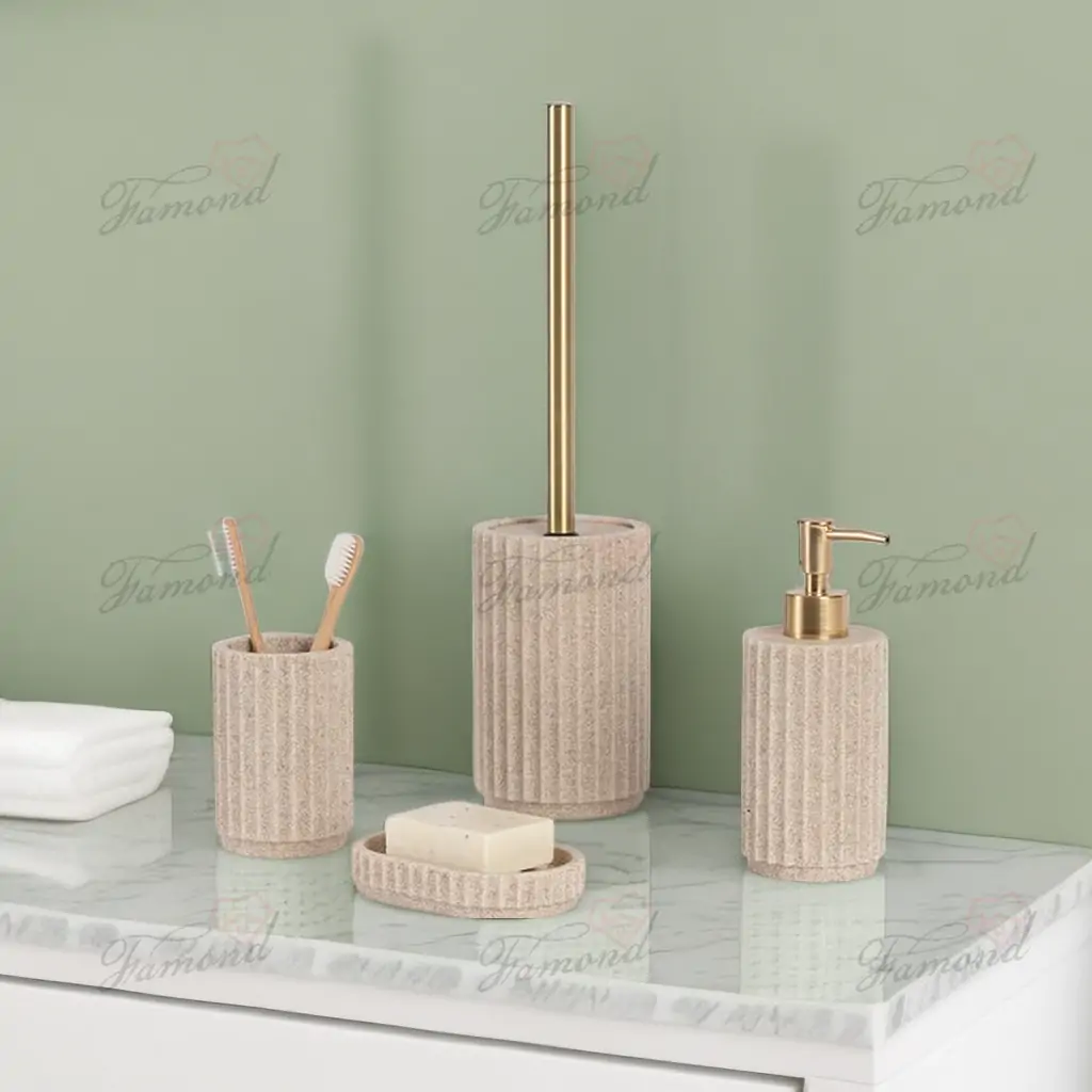 Natural Round Beige Vertical Stripe Sand poly 4-piece Sets-Famond R&D Factory