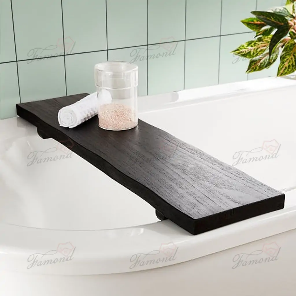 Imitation Wood Grain Square Long Strip Bathtub Rack Storage Tray-Famond R&D Factory