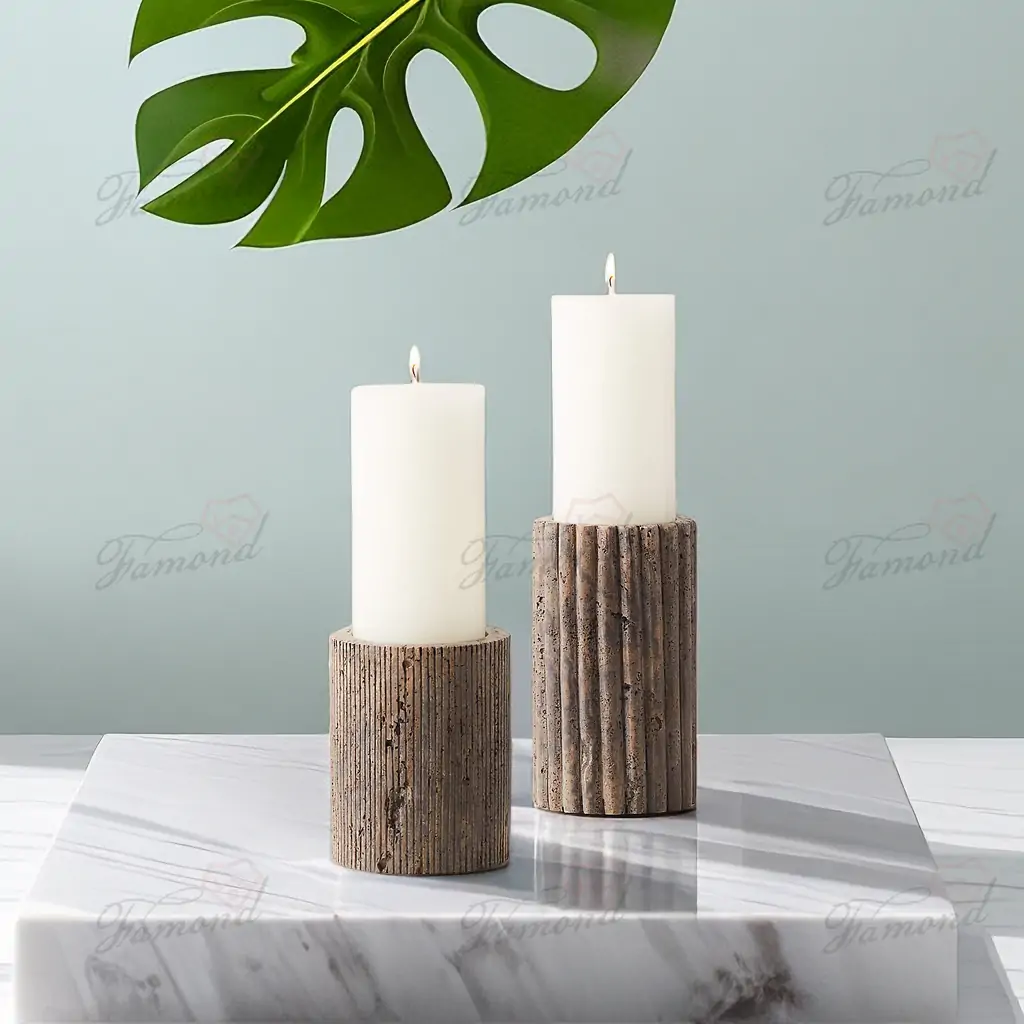 Simple Natural Style Vertical stripes Hole Stone Cylindrical Candlestick