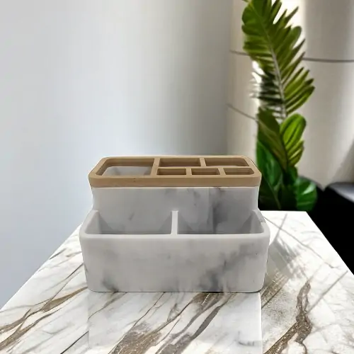 White Marble With Bamboo Storage Box