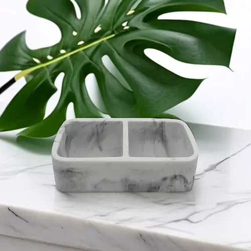 Two Checkered White Imitation Marble Storage Boxes-Famond R&D Factory