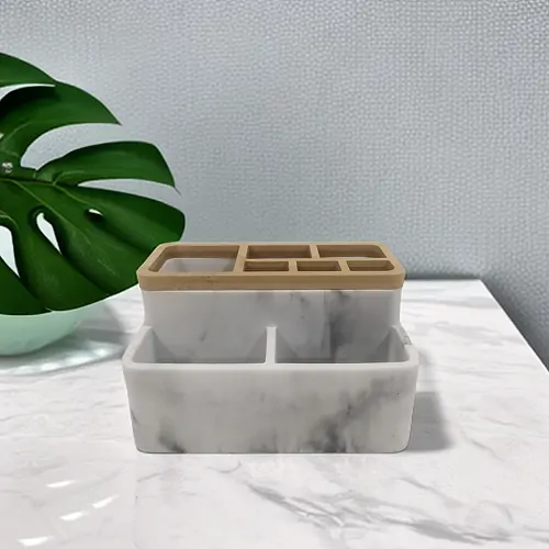 White Marble With Bamboo Storage Box