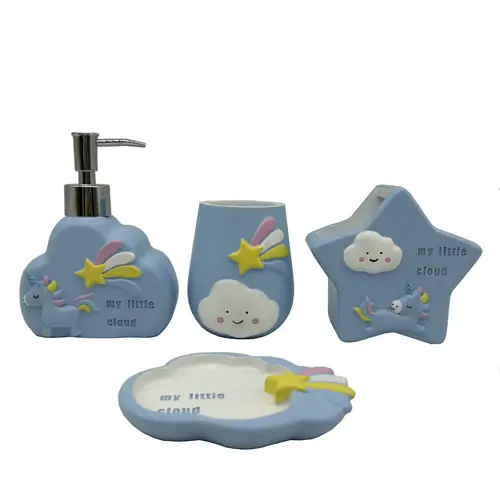 Blue Unicorn / Cloud /Five-pointed Star Children's Bathroom Accessories Set