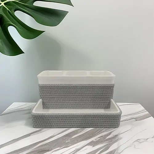 Grey Rattan Woven Fabric with Tray Craft Storage Box-Famond R&D Factory