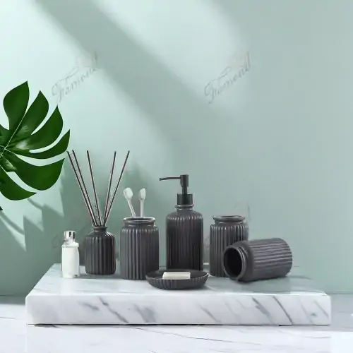 Black Vertical Bar Ceramic Bathroom Sets with Aromatherapy Bottle-Famond R&D Factory