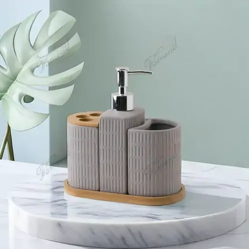 Natural Elephant Gray Ceramic Sets with Bamboo Tray-Famond R&D Factory