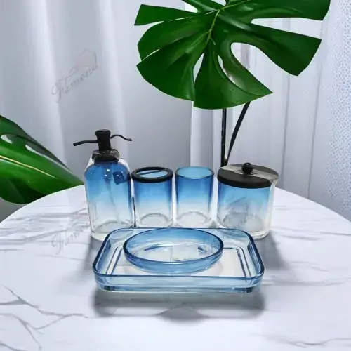 Blue Gradient Bathroom Glass six-piece Sets-Famond R&D Factory