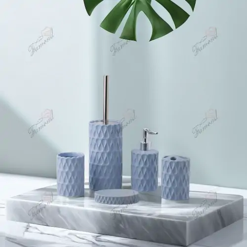 Elegant Blue Water Droplets Ceramic Bathroom 5pcs Set-Famond R&D Factory