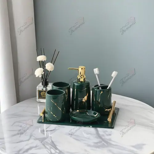 Emerald Gold Texture Imitation Marble Hardware Handle Tray 6-piece Set-Famond R&D Factory