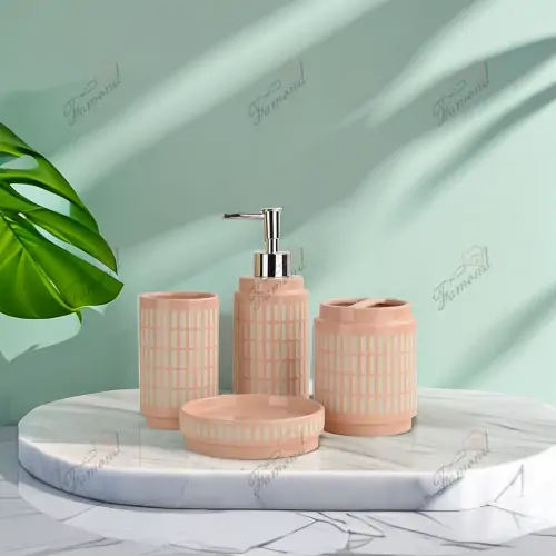 Warm Pink Orange Wash Basin Ceramic Four-piece Set-Famond R&D Factory