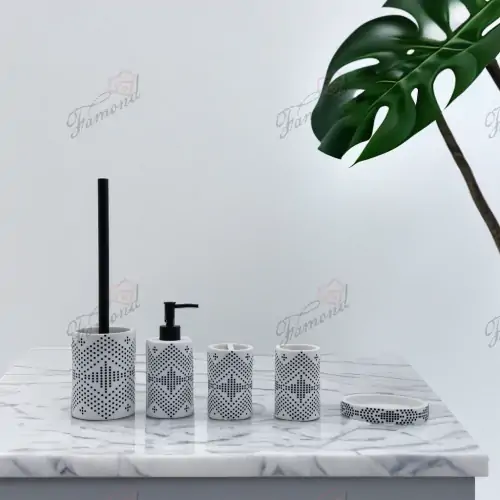 Black/White Sand Sculpted Square Gold Small Lattice Bathroom Five-piece Set-Famond R&D Factory