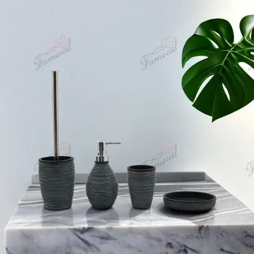 Thick and Fine Lines Stacked Rock Texture Resin Bathroom Four-piece Set-Famond R&D Factory