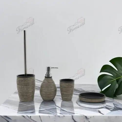 Thick and Fine Lines Stacked Rock Texture Resin Bathroom Four-piece Set-Famond R&D Factory