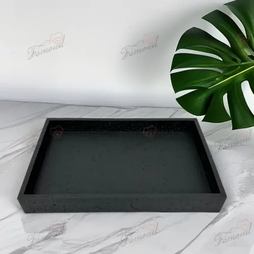 Rectangular Hole Stone Tray Beige / Black Resin Imitation Marble Home Storage