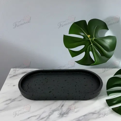 Resin Imitation Cave Stones Oval Shape Beige / Black Jewelry Storage Tray