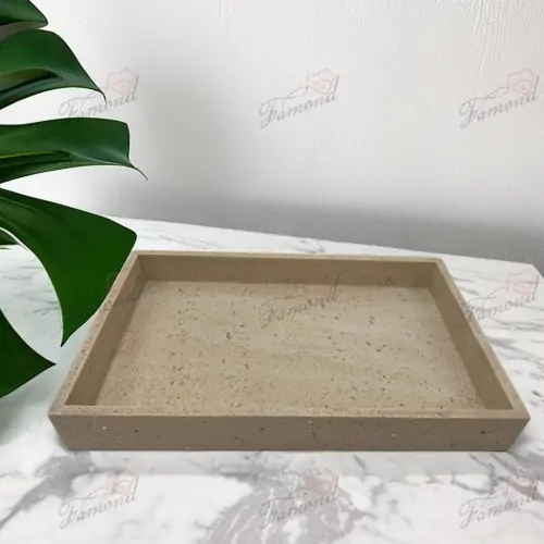 Rectangular Hole Stone Tray Beige / Black Resin Imitation Marble Home Storage