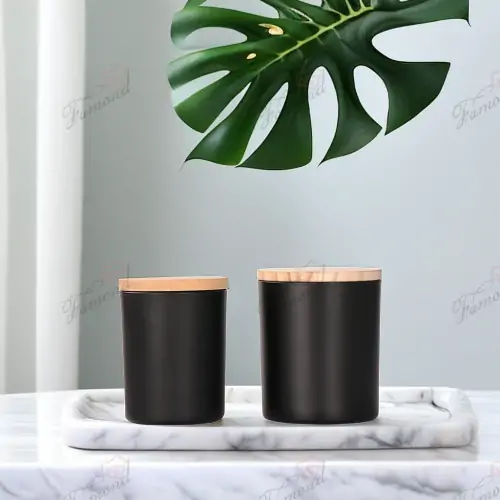 Black Resin Candle Holder with Bamboo or Wood Lid