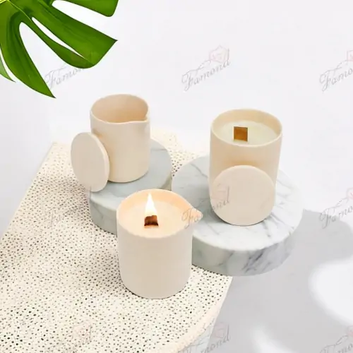 Milky White Series Natural Color Sand / Cement Candle Holder with Lid