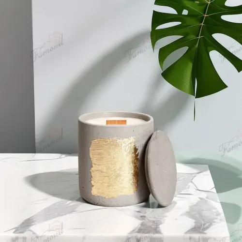 Grey Cement Primary Color Pasted Gold Foil Paper Candle Holders with Lids