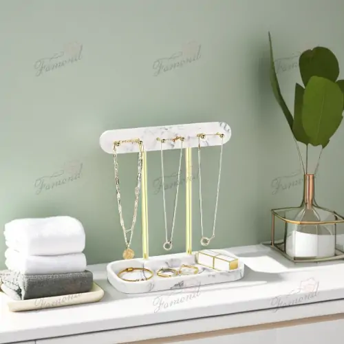 Jewelry Necklace Ring Display White Marble Storage Tray