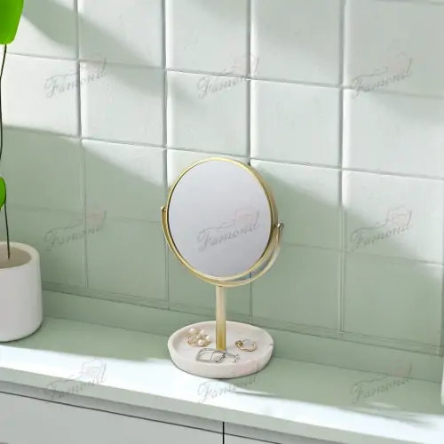 15 / 17 CM Gold Color Cosmetic Mirror with Marble Resin Jewelry Storage Tray