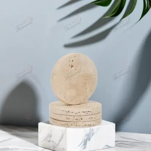 Round Imitation Cave Stone Beige Coasters Handmade Resin Household-Famond R&D Factory