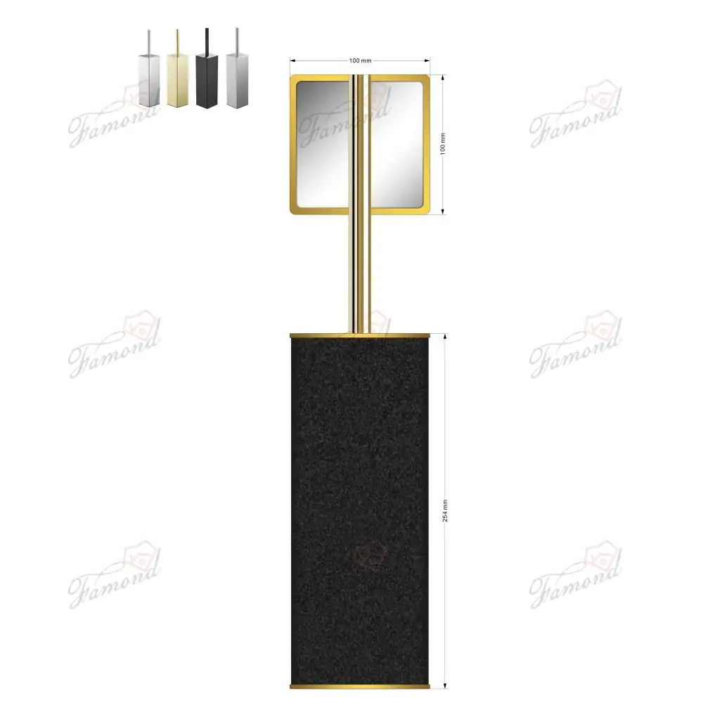 Square 10-inch Toiletbrush Holder with Gold Trim-Famond R&D Factory