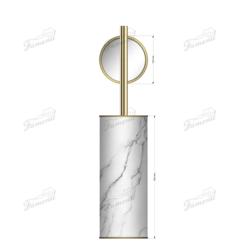 R & D Marble ?10 Inch High Toiletbrush holder with Gold Thread-Famond R&D Factory