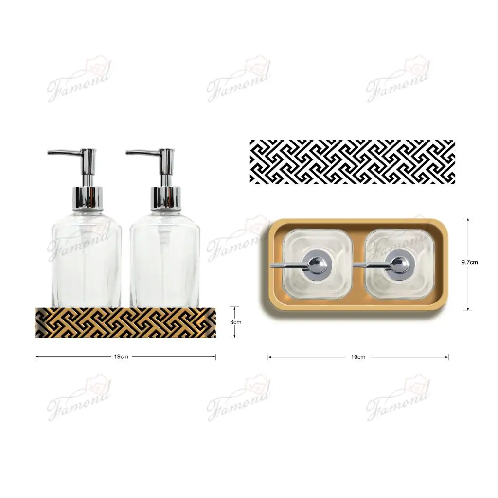 Luxury Gold Geometric Towel Trays with 2 pcs Glass Rmulsion Bottle-Famond R&D Factory