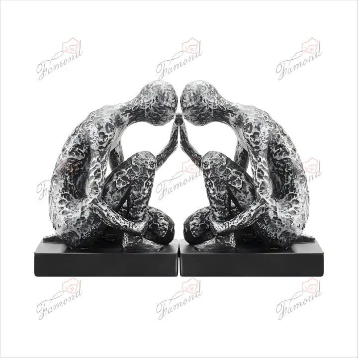 Poly Resin Imitation Hardware Figures Bookend Kneeling Posture Clasped Palm Vintage Household Items