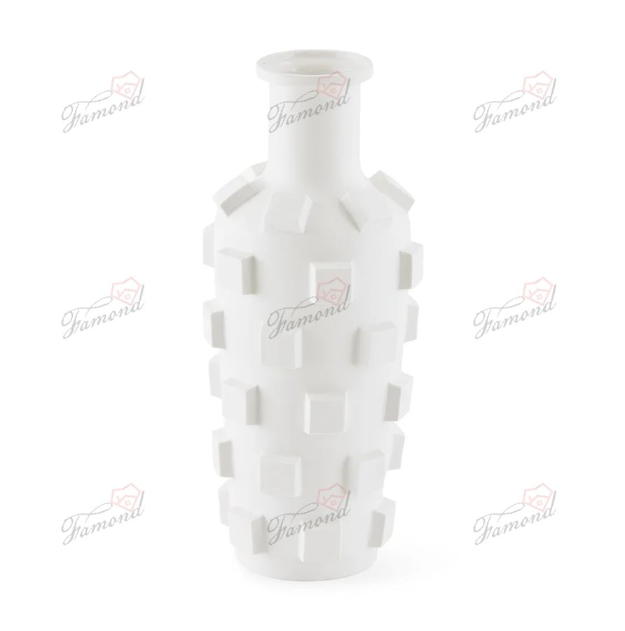 Simple White Vases with Geometric Patterns Highlighted in Stereo for Bedrooms and Living Rooms