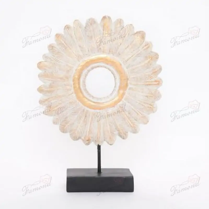 A Vintage-style Decorative Piece for the Livingroom Sunflower Shaped made of Feathers Arranged in a Circular Pattern