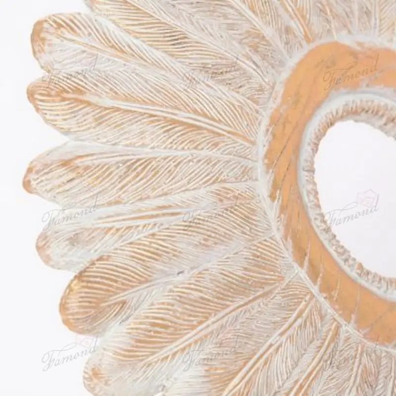 A Vintage-style Decorative Piece for the Livingroom Sunflower Shaped made of Feathers Arranged in a Circular Pattern