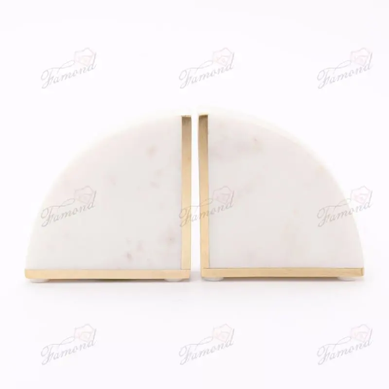 High-end Minimalist Trapezoidal Semicircular Marble Bookend Painted Gold Trim Made of Resin Marble