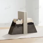 High-end Minimalist Trapezoidal Semicircular Marble Bookend Painted Gold Trim Made of Resin Marble