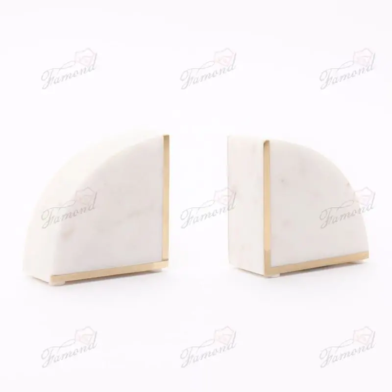 High-end Minimalist Trapezoidal Semicircular Marble Bookend Painted Gold Trim Made of Resin Marble