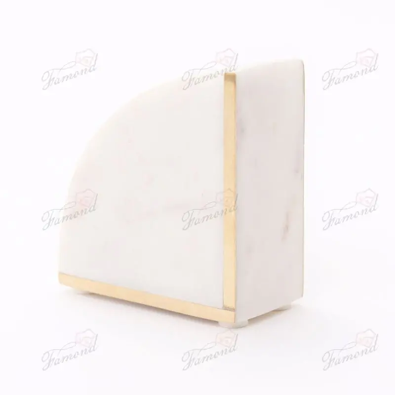 High-end Minimalist Trapezoidal Semicircular Marble Bookend Painted Gold Trim Made of Resin Marble