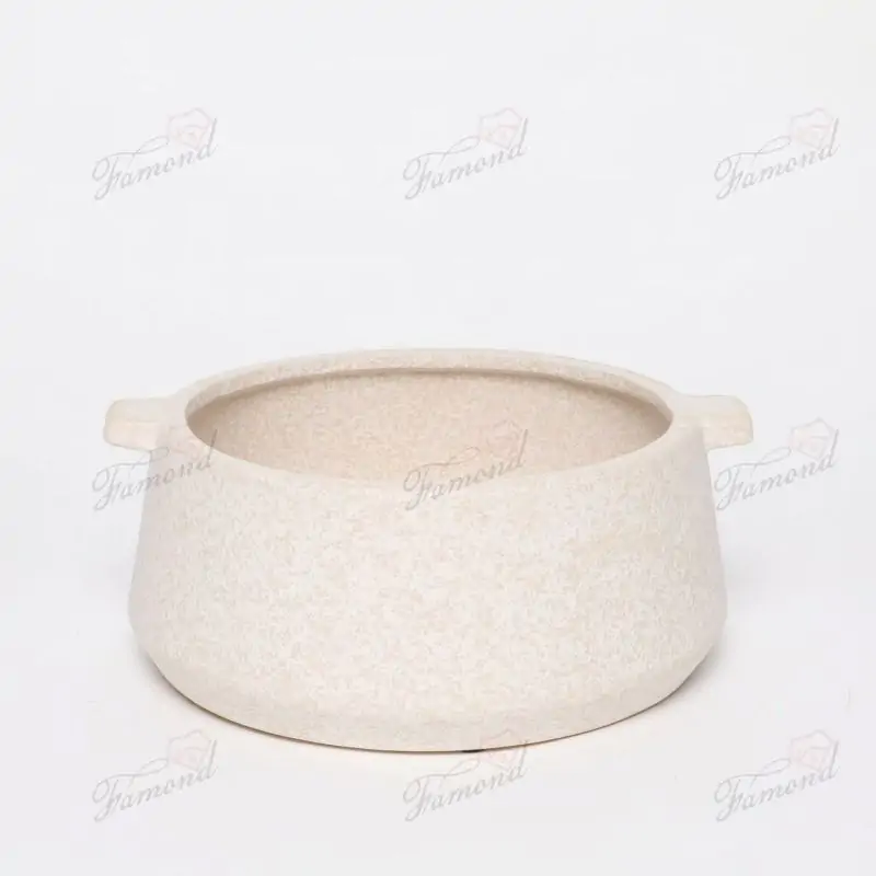 Cream-colored Planters with Handles and Hols for Low-profile Plant for Decorative Homegoods