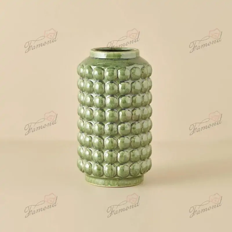 A Fresh Green Vase with a Bulging Semicircular Shape Short Mini Decor Vases for Dinning Table