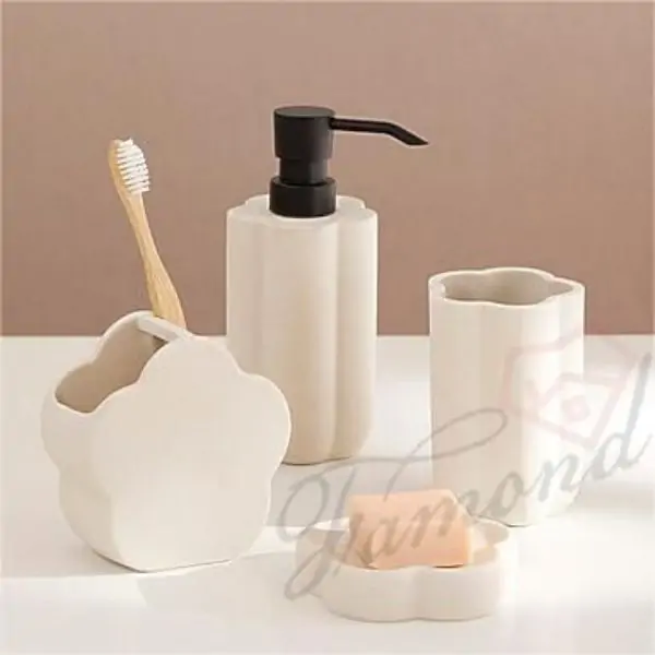 Factory Wholesale Solid Color Floral Bathroom Four-piece Set Gentle Cream INS Style Home Goods-Famond R&D Factory