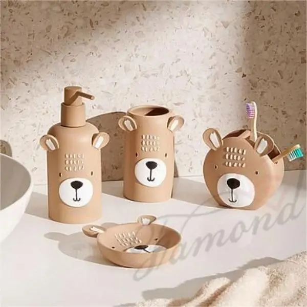 Cute Brown Bear Children's Bathroom 4-piece Set Resin Accessory Set for Child-Famond R&D Factory