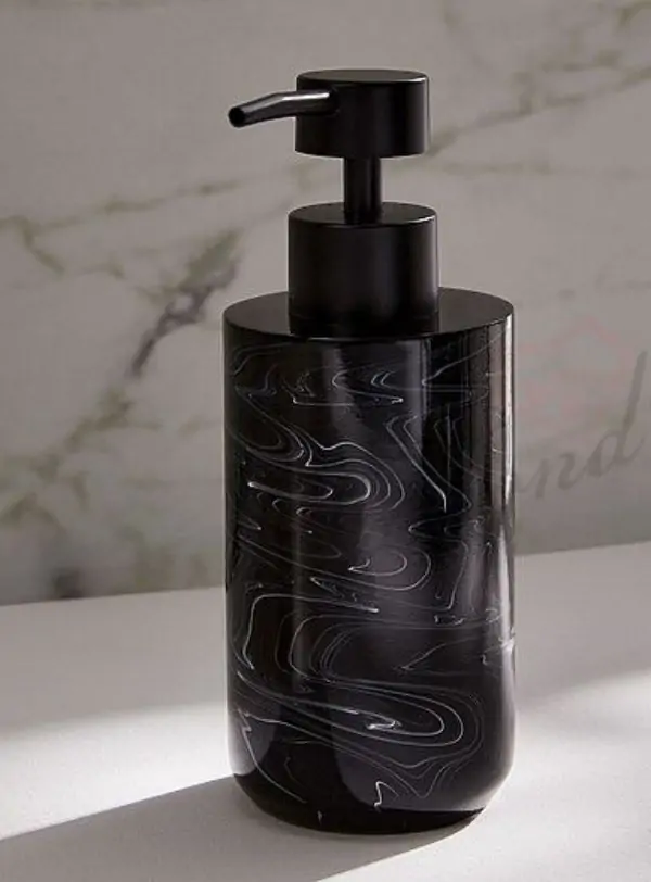 Black Glossy Resin Marble Bathroom Dispenser Bottle Set 4 Pieces Manufacturer Handcraft-Famond R&D Factory