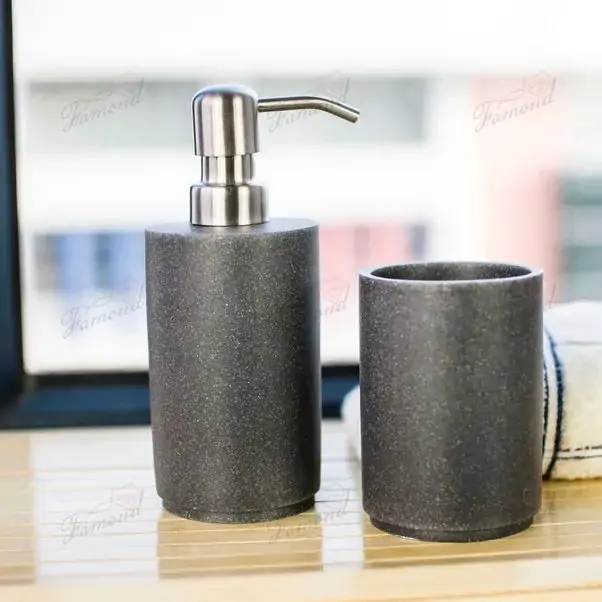 Beige Bathroom Accessories Sets Metal Throme Soap Lotion Dispenser Set for Gray Bathroom-Famond R&D Factory