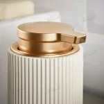 Classic European Best-Selling 48 Tooth Vintage Gold Sneezing Cream Vertical Striped Tumblers and Soap Dish Set-3 Pieces-Famond R&D Factory