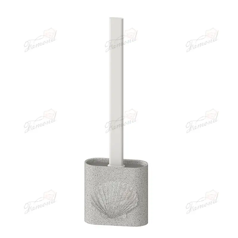 Ocean Series Beach Shell Resin Material Long Rectangular TPR Handle Toilet Brush Holder for Bathroom Accessory Sets-Famond R&D Factory