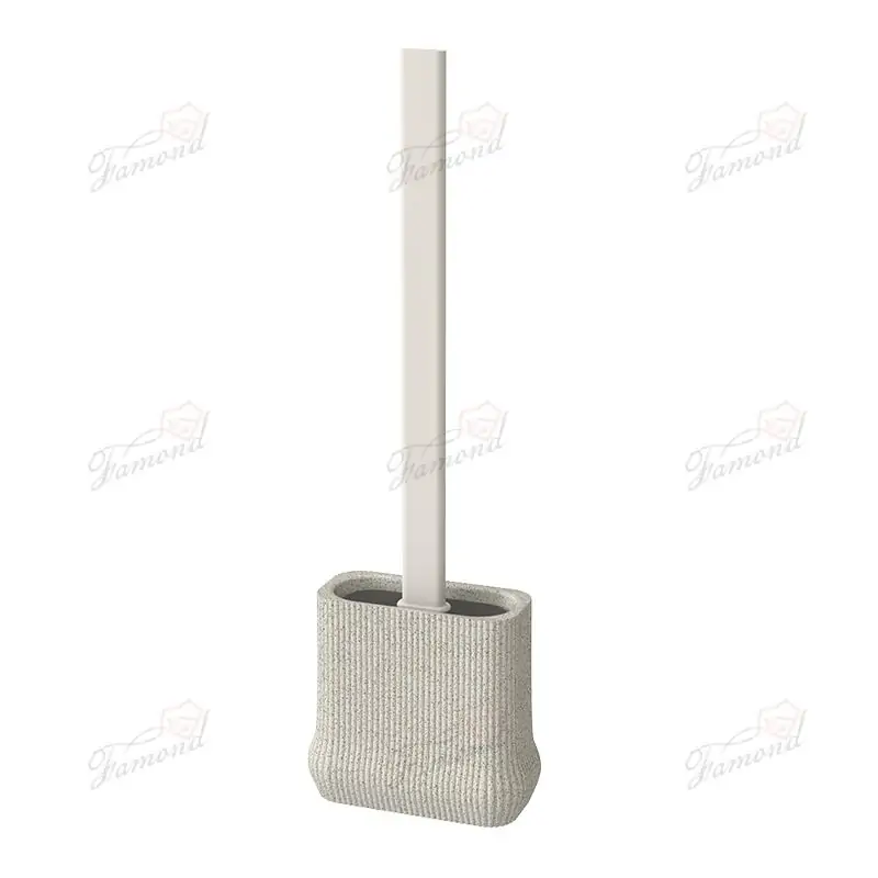 Black White Marble Vertical Line with Flat Mouth Rectangular Silicone Toilet Brush Holder Sets-Famond R&D Factory