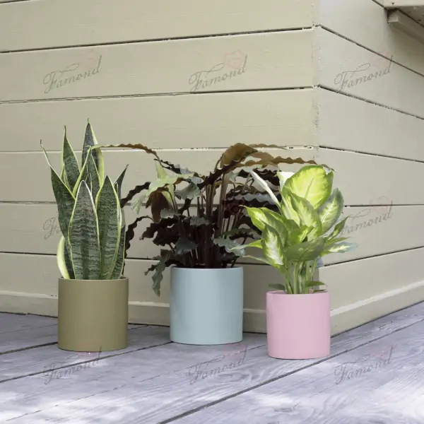 Colourful Indoor and Outdoor Small Plant Pots Cylindrical Short Garden Planter Made by Polyresin Eco-friendly