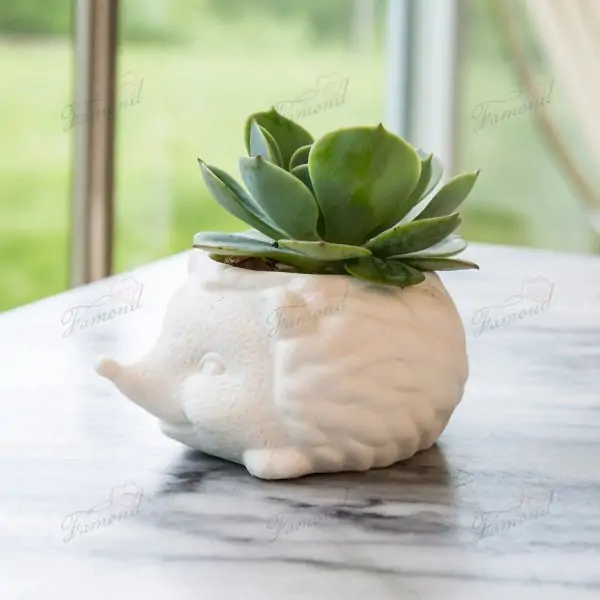 Miniature Hedgehog Flower Pot Desk Decoration - White Mini Animal Planter Office Table Decoration Hand Crafts