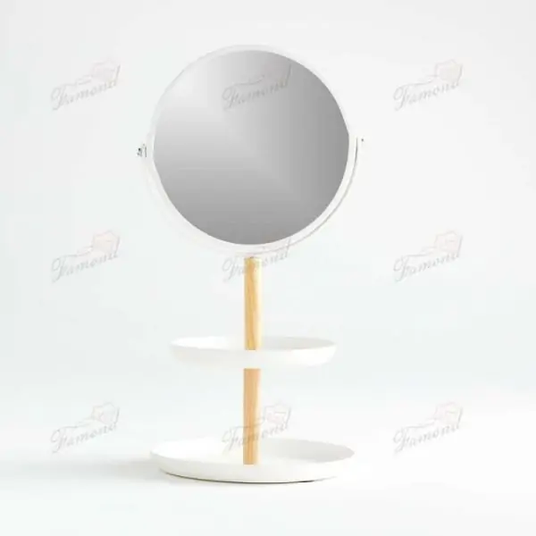 Versatile Bamboo Stand with White Lacquered Dual-Shelf Vanity Mirror - Elegant Desk Solution