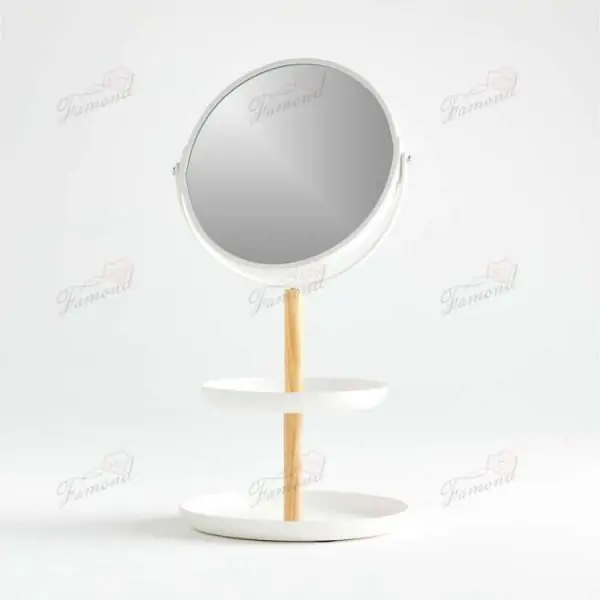 Versatile Bamboo Stand with White Lacquered Dual-Shelf Vanity Mirror - Elegant Desk Solution